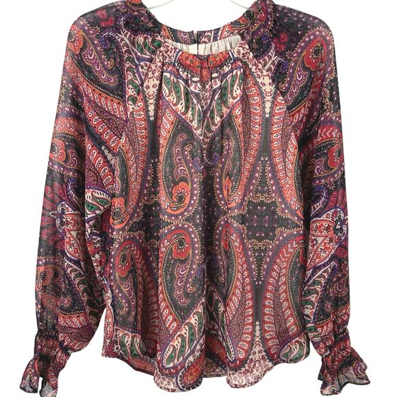 Loft Women Long Sleeve Paisley Colorful Top Blouse Boho Peasant Work Size Small - Picture 1 of 7